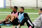 DeJuan Jones (24), Brandon Bye (15) during New England Revolution first 2020 Training Session at the Field House Gillette Stadium in Foxboro, MA on Monday, January 20, 2020. CREDIT/ CHRIS ADUAMA.