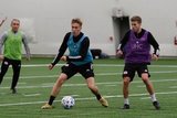 Adam Buksa, Scott Caldwell (6) during New England Revolution first 2020 Training Session at the Field House Gillette Stadium in Foxboro, MA on Monday, January 20, 2020. CREDIT/ CHRIS ADUAMA.