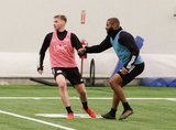 Alexander Buttner, Andrew Farrell (2) during New England Revolution first 2020 Training Session at the Field House Gillette Stadium in Foxboro, MA on Monday, January 20, 2020. CREDIT/ CHRIS ADUAMA.