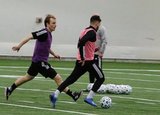 Seth Sinovic, Carles Gil (22) during New England Revolution first 2020 Training Session at the Field House Gillette Stadium in Foxboro, MA on Monday, January 20, 2020. CREDIT/ CHRIS ADUAMA.