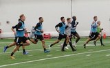 Players jogging during New England Revolution first 2020 Training Session at the Field House Gillette Stadium in Foxboro, MA on Monday, January 20, 2020. CREDIT/ CHRIS ADUAMA.