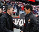 Coaches Jay Heaps, Wilmer Cabrera before New England Revolution and Houston Dynamo MLS match at Gillette Stadium in Foxboro, MA on Saturday, April 8, 2017.  Revs won 2-0 CREDIT/ CHRIS ADUAMA