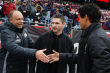 Tom Soehn,Coaches Jay Heaps and Wilmer Cabrera before New England Revolution and Houston Dynamo MLS match at Gillette Stadium in Foxboro, MA on Saturday, April 8, 2017.  Revs won 2-0 CREDIT/ CHRIS ADUAMA