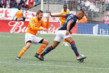 Eric Alexander (6) and Juan Agudelo (17) during New England Revolution and Houston Dynamo MLS match at Gillette Stadium in Foxboro, MA on Saturday, April 8, 2017.  Revs won 2-0 CREDIT/ CHRIS ADUAMA