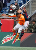 Mauro Manotas (19) and Josh Smith (27) during New England Revolution and Houston Dynamo MLS match at Gillette Stadium in Foxboro, MA on Saturday, April 8, 2017.  Revs won 2-0 CREDIT/ CHRIS ADUAMA