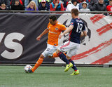 Erick Torres (9) and Antonio Delamea (19) during New England Revolution and Houston Dynamo MLS match at Gillette Stadium in Foxboro, MA on Saturday, April 8, 2017.  Revs won 2-0 CREDIT/ CHRIS ADUAMA