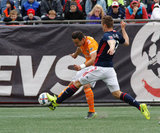 Erick Torres (9) and Antonio Delamea (19) during New England Revolution and Houston Dynamo MLS match at Gillette Stadium in Foxboro, MA on Saturday, April 8, 2017.  Revs won 2-0 CREDIT/ CHRIS ADUAMA