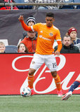 Mauro Manotas (19) during New England Revolution and Houston Dynamo MLS match at Gillette Stadium in Foxboro, MA on Saturday, April 8, 2017.  Revs won 2-0 CREDIT/ CHRIS ADUAMA