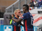 Diego Fagundez (14) and Je-Vaughn Watson (15) during New England Revolution and Houston Dynamo MLS match at Gillette Stadium in Foxboro, MA on Saturday, April 8, 2017.  Revs won 2-0 CREDIT/ CHRIS ADUAMA