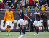 Revs Goal Celebration during New England Revolution and Houston Dynamo MLS match at Gillette Stadium in Foxboro, MA on Saturday, April 8, 2017.  Revs won 2-0 CREDIT/ CHRIS ADUAMA