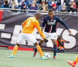 Juan Agudelo (17) during New England Revolution and Houston Dynamo MLS match at Gillette Stadium in Foxboro, MA on Saturday, April 8, 2017.  Revs won 2-0 CREDIT/ CHRIS ADUAMA