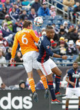 Eric Alexander (6) and Juan Agudelo (17) during New England Revolution and Houston Dynamo MLS match at Gillette Stadium in Foxboro, MA on Saturday, April 8, 2017.  Revs won 2-0 CREDIT/ CHRIS ADUAMA