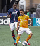 Vicente Sanchez (10) and Je-Vaughn Watson (15) during New England Revolution and Houston Dynamo MLS match at Gillette Stadium in Foxboro, MA on Saturday, April 8, 2017.  Revs won 2-0 CREDIT/ CHRIS ADUAMA
