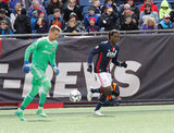 Tyler Deric (1) and Femi Hollinger-Janzen (88) during New England Revolution and Houston Dynamo MLS match at Gillette Stadium in Foxboro, MA on Saturday, April 8, 2017.  Revs won 2-0 CREDIT/ CHRIS ADUAMA