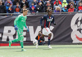 Tyler Deric (1) and Femi Hollinger-Janzen (88) during New England Revolution and Houston Dynamo MLS match at Gillette Stadium in Foxboro, MA on Saturday, April 8, 2017.  Revs won 2-0 CREDIT/ CHRIS ADUAMA