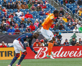 Kei Kamara (23) and Jalil Anibaba (2) during New England Revolution and Houston Dynamo MLS match at Gillette Stadium in Foxboro, MA on Saturday, April 8, 2017.  Revs won 2-0 CREDIT/ CHRIS ADUAMA