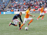 Vicente Sanchez (10) and Scott Caldwell (6)during New England Revolution and Houston Dynamo MLS match at Gillette Stadium in Foxboro, MA on Saturday, April 8, 2017.  Revs won 2-0 CREDIT/ CHRIS ADUAMA