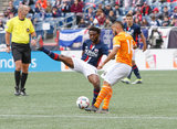 Xavier Kouassi (12) and Alex (14) during New England Revolution and Houston Dynamo MLS match at Gillette Stadium in Foxboro, MA on Saturday, April 8, 2017.  Revs won 2-0 CREDIT/ CHRIS ADUAMA