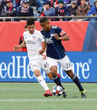 Emmanuel Ladesma (45), Michael Mancienne (28) during New England Revolution and FC Cincinnati MLS match at Gillette Stadium in Foxboro, MA on Sunday, March 24, 2019. The match ended in 2-0 win for FC Cincinnati. CREDIT/ CHRIS ADUAMA