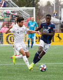 Kenny Saief (93), Wilfried Zahibo (23) during New England Revolution and FC Cincinnati MLS match at Gillette Stadium in Foxboro, MA on Sunday, March 24, 2019. The match ended in 2-0 win for FC Cincinnati. CREDIT/ CHRIS ADUAMA