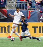Emmanuel Ledesma (45), Luis Caicedo (27) during New England Revolution and FC Cincinnati MLS match at Gillette Stadium in Foxboro, MA on Sunday, March 24, 2019. The match ended in 2-0 win for FC Cincinnati. CREDIT/ CHRIS ADUAMA
