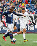 Juan Fernando Caicedo (9), Victor Ulloa (8) during New England Revolution and FC Cincinnati MLS match at Gillette Stadium in Foxboro, MA on Sunday, March 24, 2019. The match ended in 2-0 win for FC Cincinnati. CREDIT/ CHRIS ADUAMA
