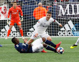 Juan Fernando Caicedo (9), Greg Garza (4) during New England Revolution and FC Cincinnati MLS match at Gillette Stadium in Foxboro, MA on Sunday, March 24, 2019. The match ended in 2-0 win for FC Cincinnati. CREDIT/ CHRIS ADUAMA