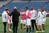 Revs warm up before New England Revolution and FC Cincinnati MLS match at Gillette Stadium in Foxboro, MA on Sunday, March 24, 2019. The match ended in 2-0 win for FC Cincinnati. CREDIT/ CHRIS ADUAMA