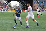 Luis Caicedo (27), Forrest Lasso (3) during New England Revolution and FC Cincinnati MLS match at Gillette Stadium in Foxboro, MA on Sunday, March 24, 2019. The match ended in 2-0 win for FC Cincinnati. CREDIT/ CHRIS ADUAMA
