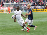 Kekuta Manneh (31), Diego Fagundez (14) during New England Revolution and FC Cincinnati MLS match at Gillette Stadium in Foxboro, MA on Sunday, March 24, 2019. The match ended in 2-0 win for FC Cincinnati. CREDIT/ CHRIS ADUAMA