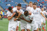Kenny Saief (93) celebrates goal with team mates during New England Revolution and FC Cincinnati MLS match at Gillette Stadium in Foxboro, MA on Sunday, March 24, 2019. The match ended in 2-0 win for FC Cincinnati. CREDIT/ CHRIS ADUAMA