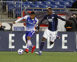 Santiago Mosquera (11) and Wilfried Zahibo (23) during New England Revolution and FC Dallas MLS match at Gillette Stadium in Foxboro, MA on Saturday, April 14, 2018. Revs lost 0-1. CREDIT/ CHRIS ADUAMA