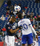 Andrew Farrell (2), Roland Lamah (20) during New England Revolution and FC Dallas MLS match at Gillette Stadium in Foxboro, MA on Saturday, April 14, 2018. Revs lost 0-1. CREDIT/ CHRIS ADUAMA