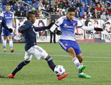 Victor Ulloa (8), Luis Caicedo (27) during New England Revolution and FC Dallas MLS match at Gillette Stadium in Foxboro, MA on Saturday, April 14, 2018. Revs lost 0-1. CREDIT/ CHRIS ADUAMA