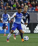 Diego Fagundez (14) Jacori Hayes (15) during New England Revolution and FC Dallas MLS match at Gillette Stadium in Foxboro, MA on Saturday, April 14, 2018. Revs lost 0-1. CREDIT/ CHRIS ADUAMA