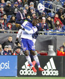 Roland Lamah (20) and Luis Caicedo (27) during New England Revolution and FC Dallas MLS match at Gillette Stadium in Foxboro, MA on Saturday, April 14, 2018. Revs lost 0-1. CREDIT/ CHRIS ADUAMA
