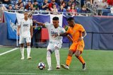 Juan Agudelo (17), Romell Quioto (31) during New England Revolution and Houston Dynamo MLS match at Gillette Stadium in Foxboro, MA on Saturday, June 29, 2019.  Revs won 2-1. CREDIT/CHRIS ADUAMA