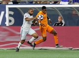 Andrew Farrell (2), Romell Quioto (31) during New England Revolution and Houston Dynamo MLS match at Gillette Stadium in Foxboro, MA on Saturday, June 29, 2019.  Revs won 2-1. CREDIT/CHRIS ADUAMA