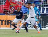 Andrew Farrell (2), Tesho Akindele (13) during New England Revolution and Orlando City SC MLS match at Gillette Stadium in Foxboro, MA on Saturday, July 27, 2019.  Revs won 4-1. CREDIT/CHRIS ADUAMA