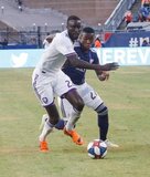 Lamine Sane (22), Luis Caicedo (27) during New England Revolution and Orlando City SC MLS match at Gillette Stadium in Foxboro, MA on Saturday, July 27, 2019.  Revs won 4-1. CREDIT/CHRIS ADUAMA