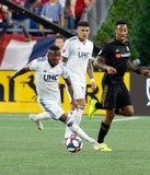 Luis Caicedo (27), Mark-Anthony Kaye (14) during New England Revolution and Los Angeles Football Club MLS match at Gillette Stadium in Foxboro, MA on Saturday, August 3, 2019. LAFC won 2-0. CREDIT/CHRIS ADUAMA