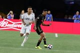 Juan Agudelo (17), Mark-Anthony Kaye (14) during New England Revolution and Los Angeles Football Club MLS match at Gillette Stadium in Foxboro, MA on Saturday, August 3, 2019. LAFC won 2-0. CREDIT/CHRIS ADUAMA