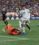Gustavo Bou (7), Tyler Miller (1)-GK during New England Revolution and Los Angeles Football Club MLS match at Gillette Stadium in Foxboro, MA on Saturday, August 3, 2019. LAFC won 2-0. CREDIT/CHRIS ADUAMA