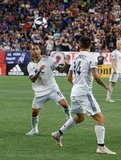 Diego Rossi (9), Edgar Castillo (8) during New England Revolution and Los Angeles Football Club MLS match at Gillette Stadium in Foxboro, MA on Saturday, August 3, 2019. LAFC won 2-0. CREDIT/CHRIS ADUAMA