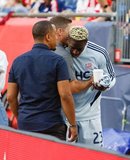 Charlie Davies, Chris Tierney, Wilfried Zahibo (23) during New England Revolution and Los Angeles Football Club MLS match at Gillette Stadium in Foxboro, MA on Saturday, August 3, 2019. LAFC won 2-0. CREDIT/CHRIS ADUAMA