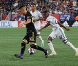 Eduard Atuesta (20), Luis Caicedo (27) during New England Revolution and Los Angeles Football Club MLS match at Gillette Stadium in Foxboro, MA on Saturday, August 3, 2019. LAFC won 2-0. CREDIT/CHRIS ADUAMA