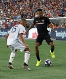 Brandon Bye (15), Mark-Anthony Kaye (14) during New England Revolution and Los Angeles Football Club MLS match at Gillette Stadium in Foxboro, MA on Saturday, August 3, 2019. LAFC won 2-0. CREDIT/CHRIS ADUAMA
