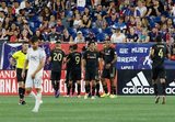 Goal celebration during New England Revolution and Los Angeles Football Club MLS match at Gillette Stadium in Foxboro, MA on Saturday, August 3, 2019. LAFC won 2-0. CREDIT/CHRIS ADUAMA
