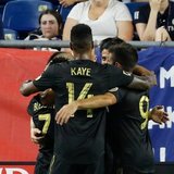 Goal celebration during New England Revolution and Los Angeles Football Club MLS match at Gillette Stadium in Foxboro, MA on Saturday, August 3, 2019. LAFC won 2-0. CREDIT/CHRIS ADUAMA