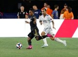 Latif Blessing (7), Edgar Castillo (8) during New England Revolution and Los Angeles Football Club MLS match at Gillette Stadium in Foxboro, MA on Saturday, August 3, 2019. LAFC won 2-0. CREDIT/CHRIS ADUAMA